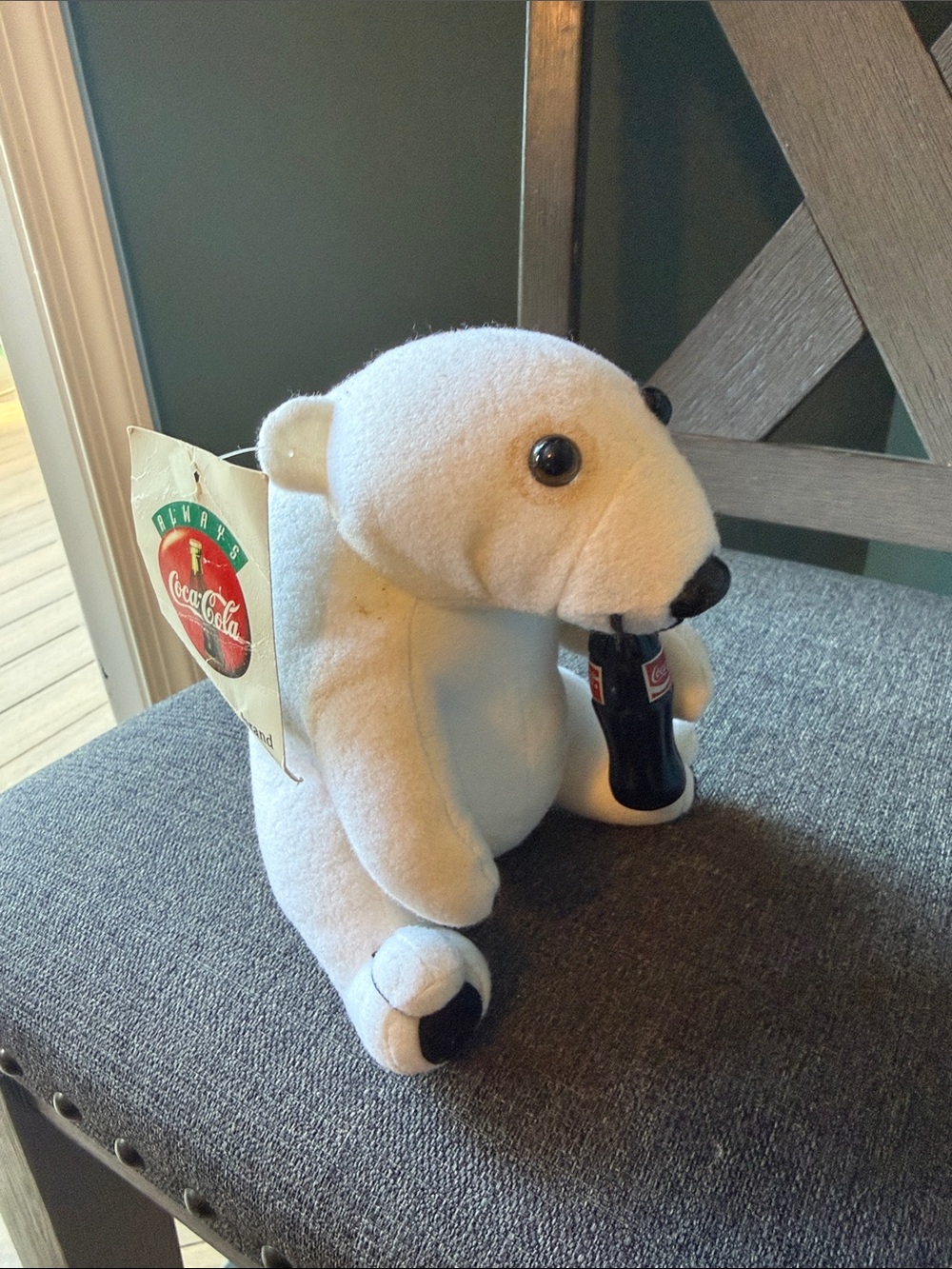 Coca Cola White Polar Bear Plush Holding Bottle